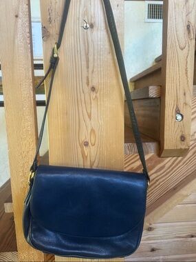 Valerie Stevens Navy Leather Crossbody Bag with Gold Hardware